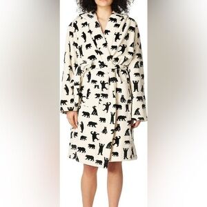 Little Blue House Robe house‎ coat black bears on natural Adult Fleece Robe